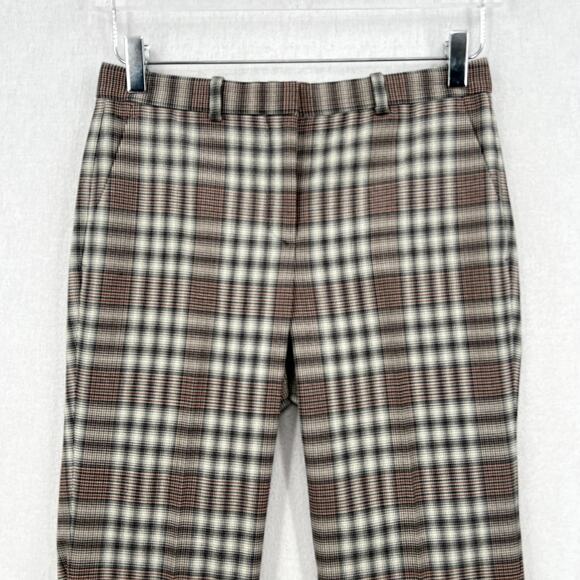 THEORY Demitria Pants Womens 0 Brown Black Plaid Wool Flare Leg Mid Rise Stretch - Picture 6 of 16